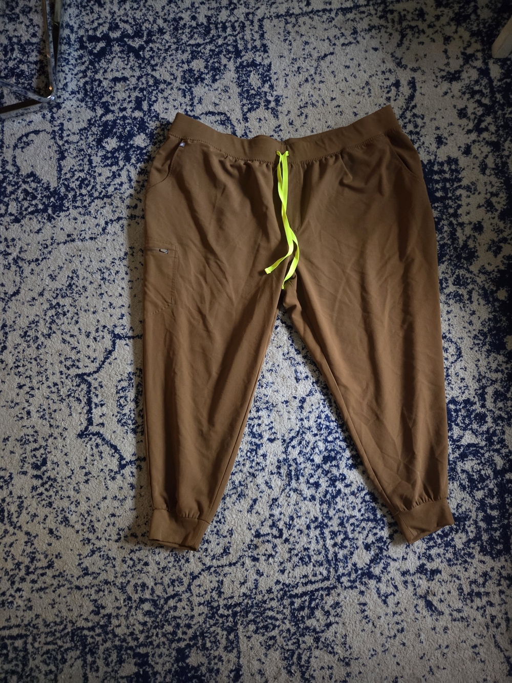 Figs Light Brown Women's Joggers with Neon Yellow Drawstring